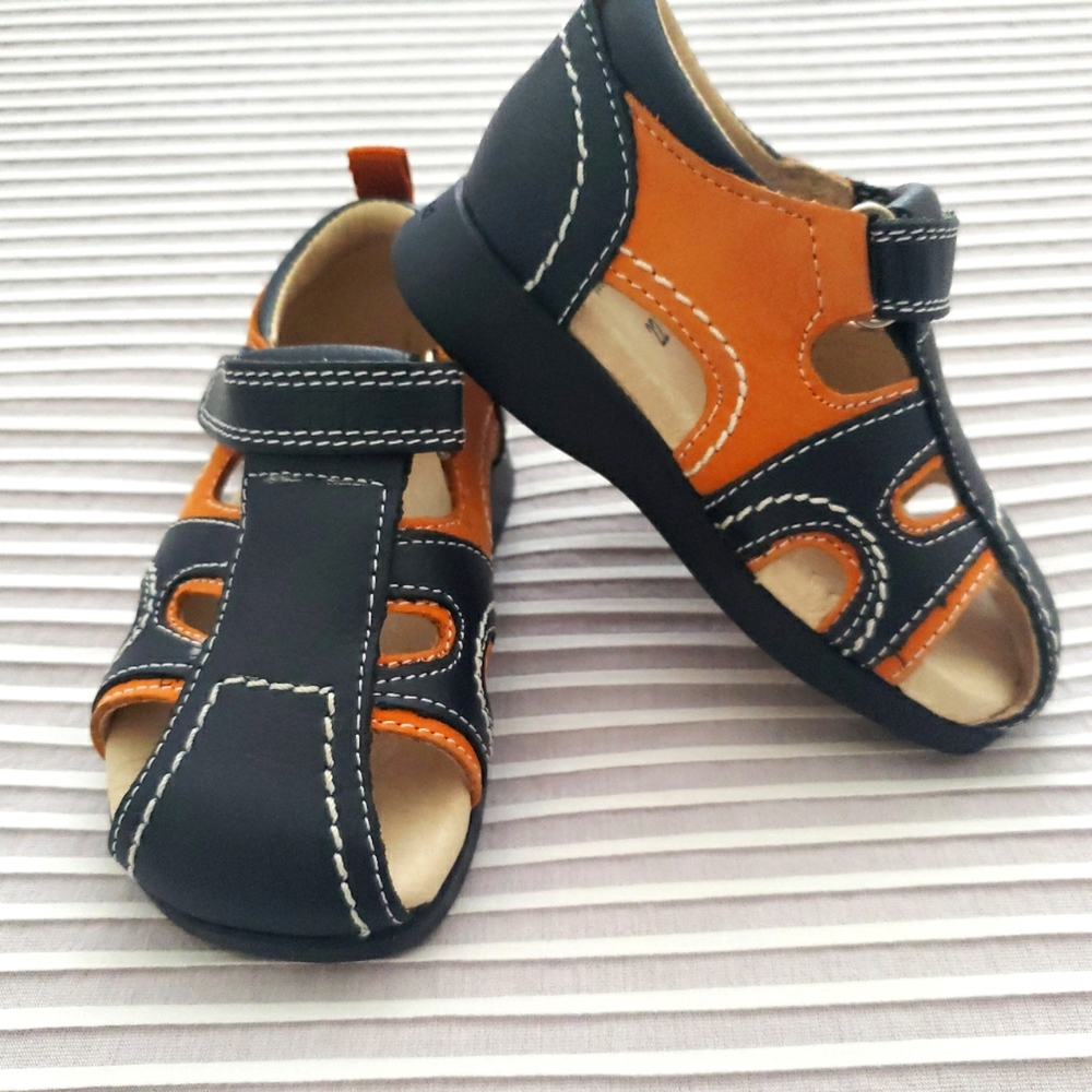 NWOT Pediped Flex Blue amd Orange Sandals for Boy, 22 EU / 6-6.5 US
